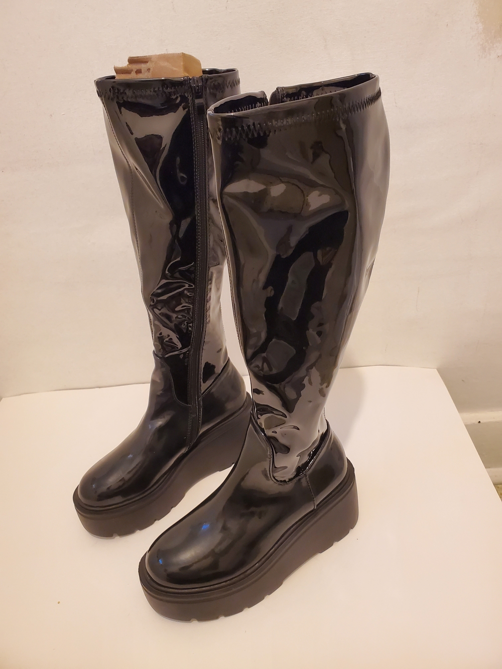 Women’s Black Patent Knee-High Platform Boots